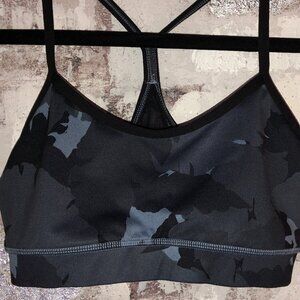 LULULEMON  Black Gray Camo  Flow Y Mesh Panel Razor Back Sports Bra Size 6
